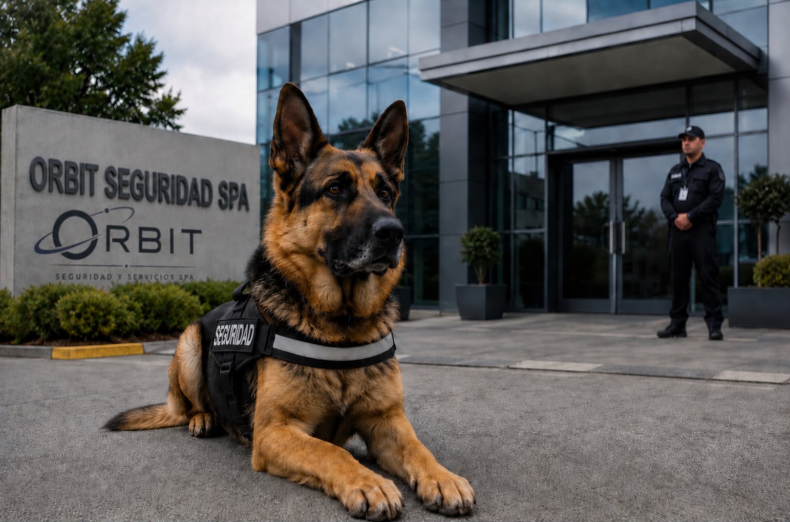 Guardias con perros adiestrados K9 para seguridad perimetral — Orbit Seguridad